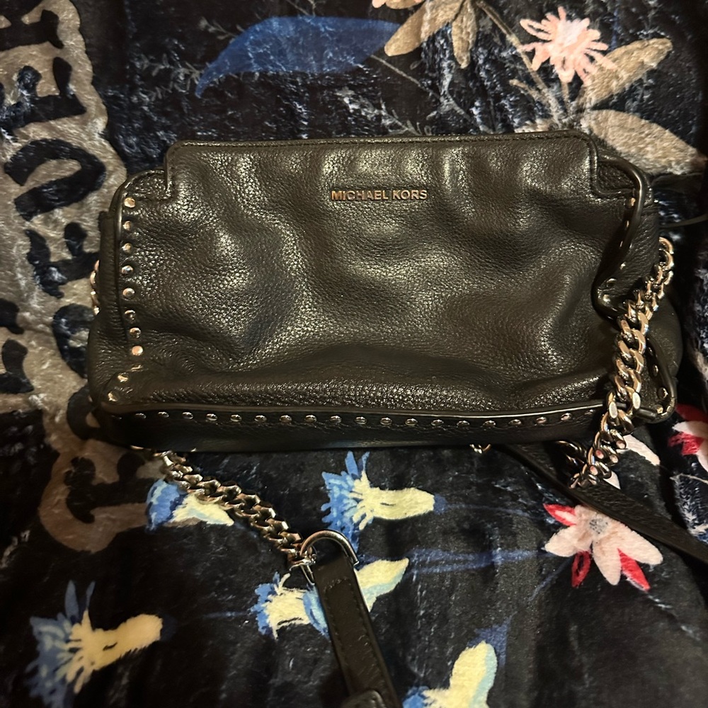 AUTHENTIC Michael Kors Black Leather Studded CrossBody Chain Handbag. Used